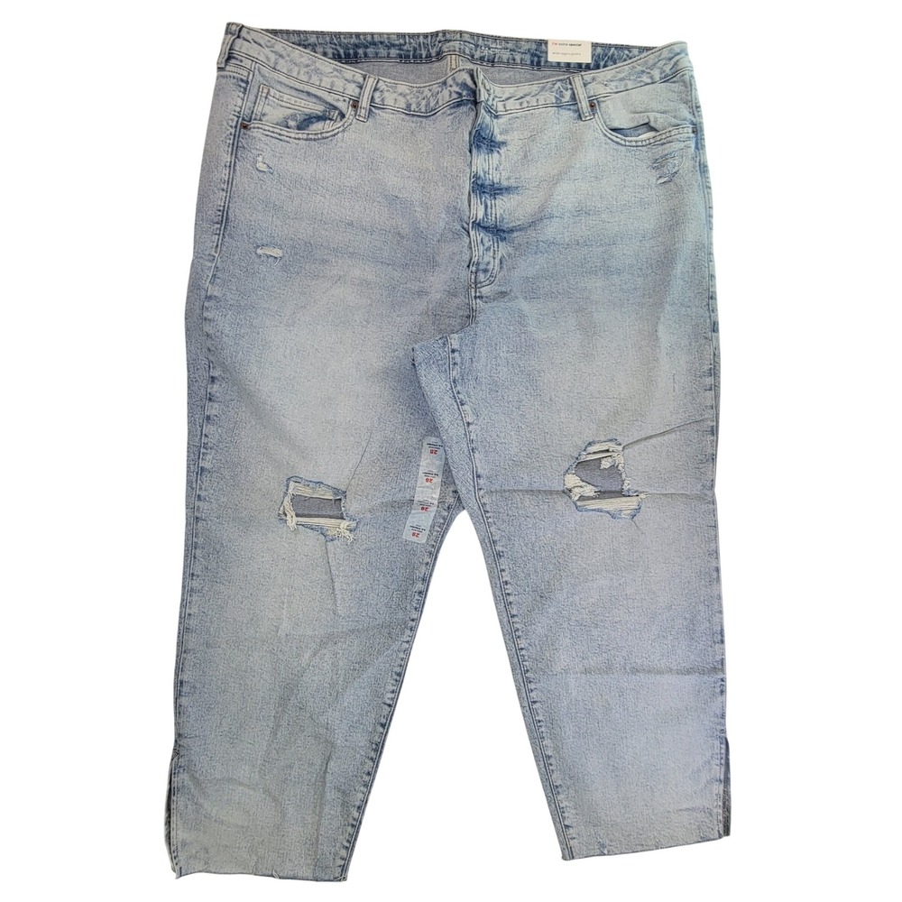 Old Navy Womens Jeans size 28 Light Wash Distressed Straight Leg Button Fly